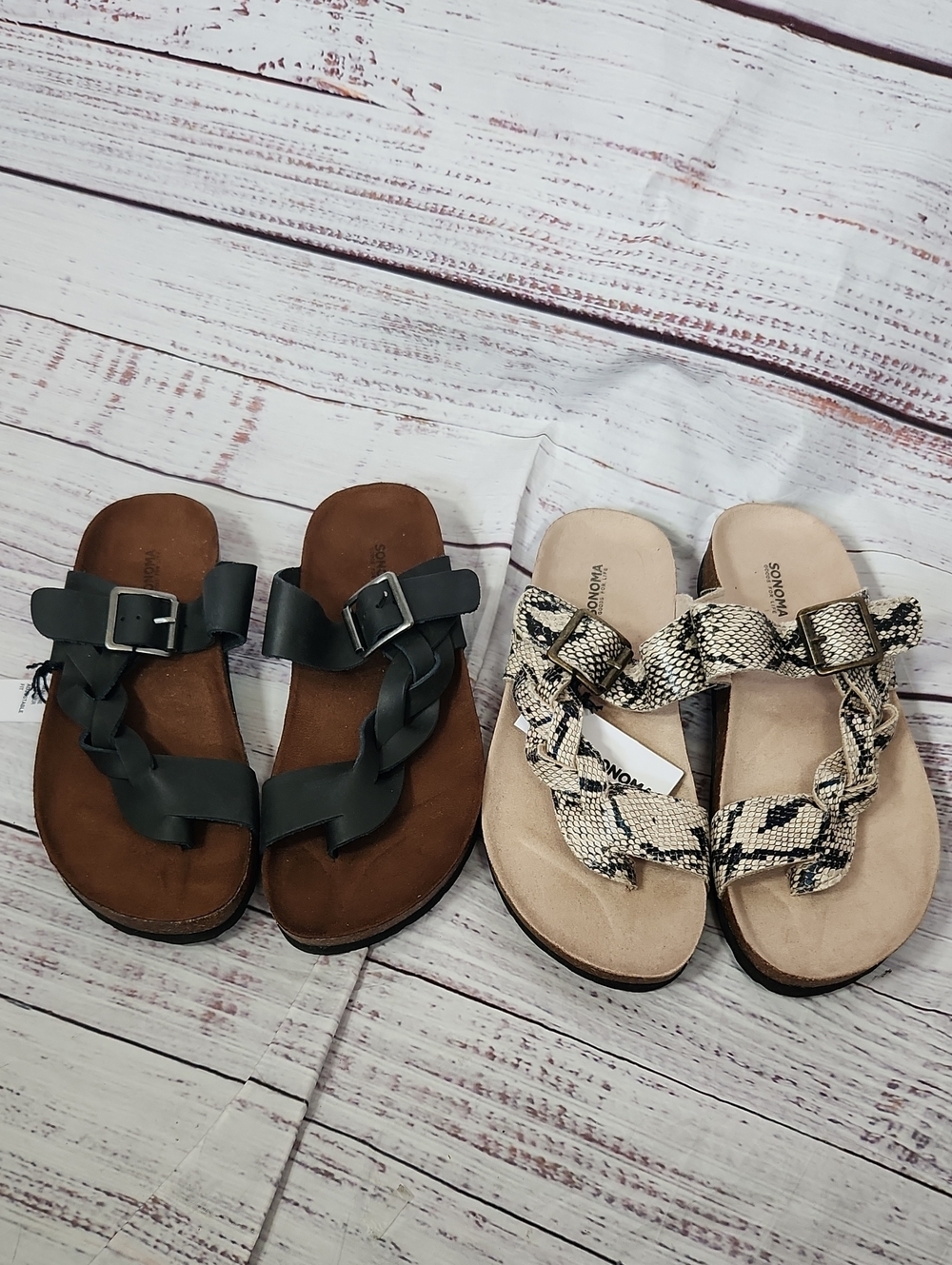 2 Pair Sonoma Braided Slide Sandals in Black and Snake Print